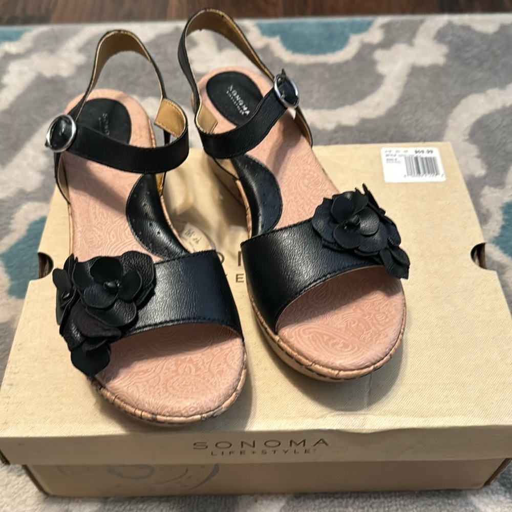 NIB Sonoma Black Cork Wedges - Size 8M